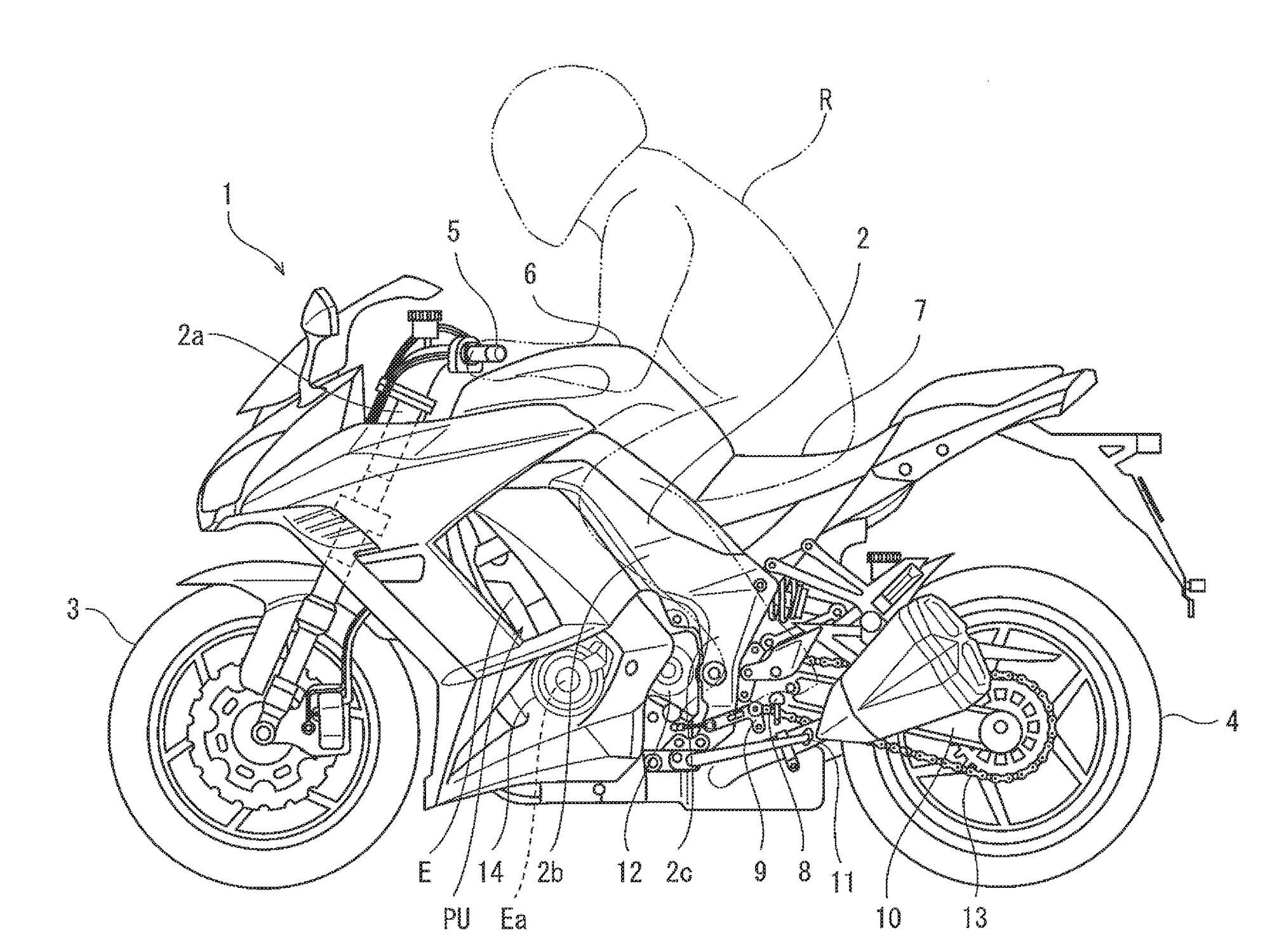 Kawasaki has published a new patent showing development of a  semi-automatic transmission.