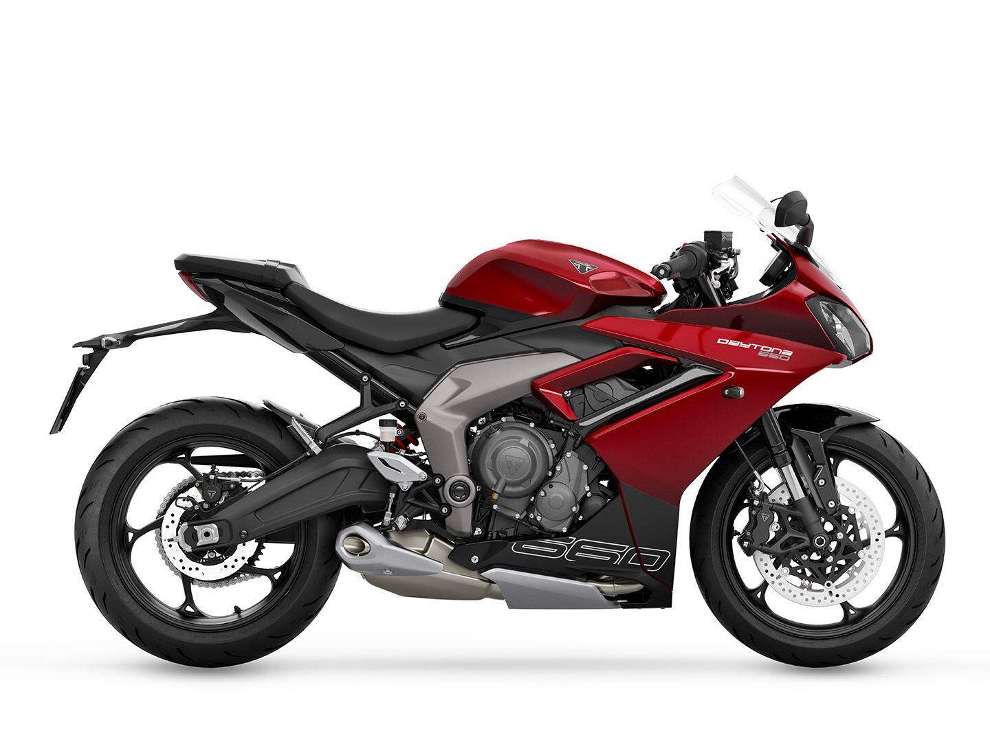 Triumph’s 2024 Daytona 660 in Carnival Red.