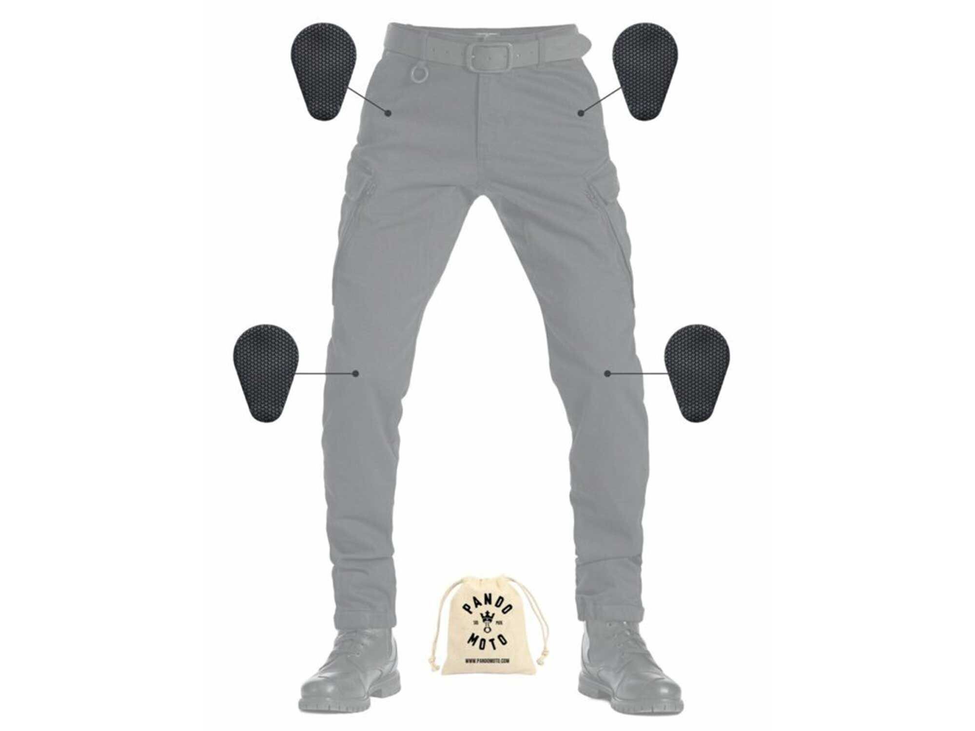 Two positions for knee padding allow for a specific fit based on riding height. Each pair of Pando jeans comes in a canvas carrying bag.