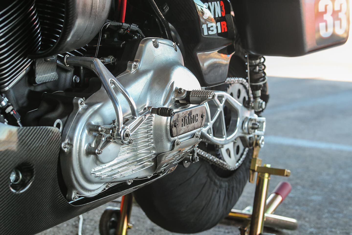 Plenty of machined billet on these racers, the side covers incorporate footpeg mounts.