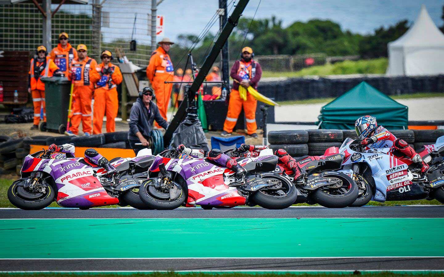 That was close. Zarco passed for the lead, which then opened the door for Bagnaia.