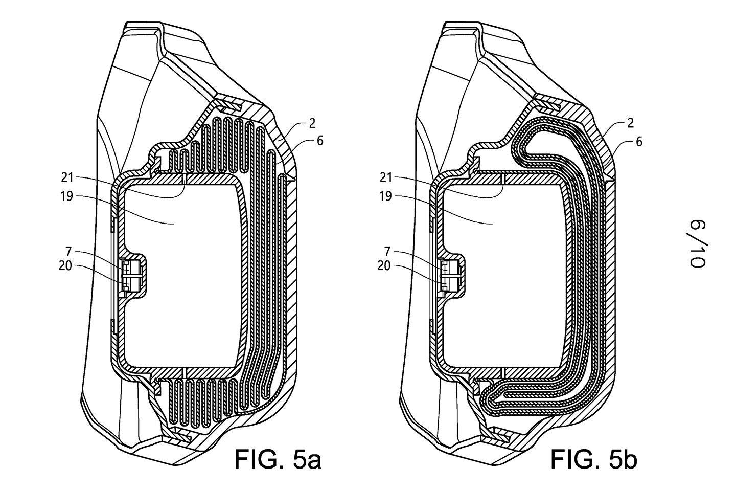 There are two proposed methods of storing the airbag, either folded (5a) or rolled (5b).