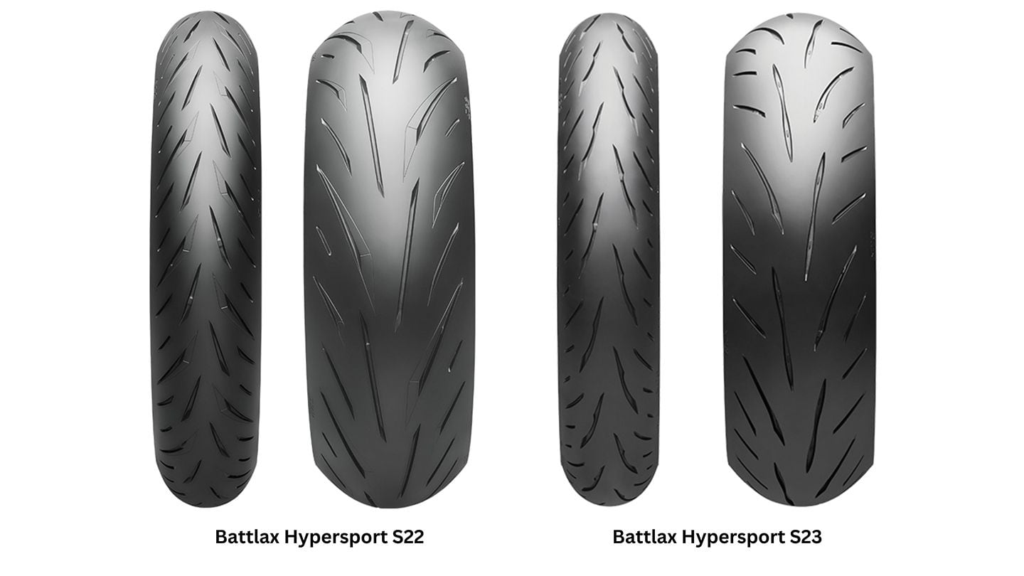 The Battlax Hypersport S23 (right) is a finely tuned upgrade over the popular S22 (left), which will still be available.