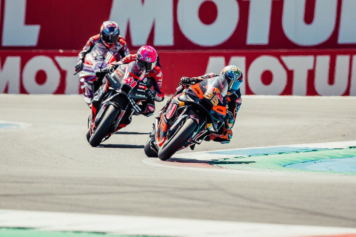 Brad Binder may have managed his tires well, but after exceeding track limits, he was penalized and finished fourth—a near carbon copy of the Tissot Sprint race the day before.