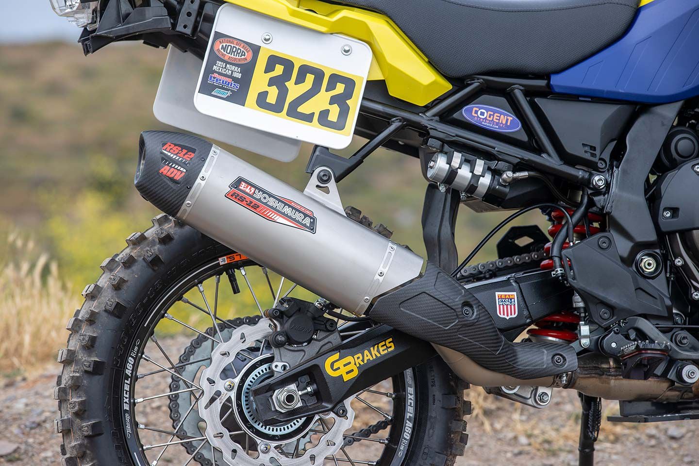 Yoshimura R&D built a custom R-12 Stainless exhaust for our DR Big tribute racer.