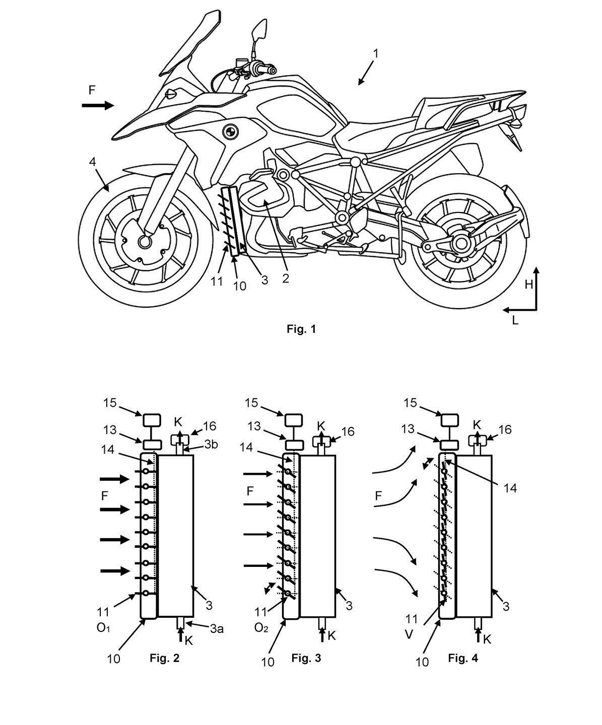 Unlike its cars in which sliding shutters block off the airflow behind the grille, BMW’s idea for the motorcycle equivalent would have louvers that would open and close and stop air from passing through the radiator, improving aerodynamics.