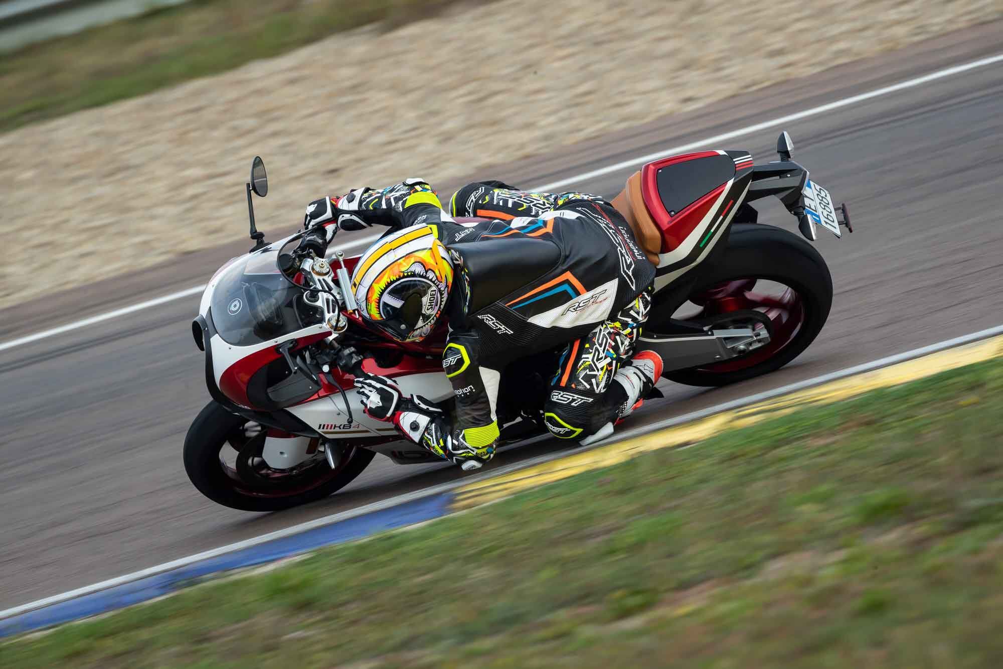 Bimota’s KB4 flows around the track like a middleweight sportbike.