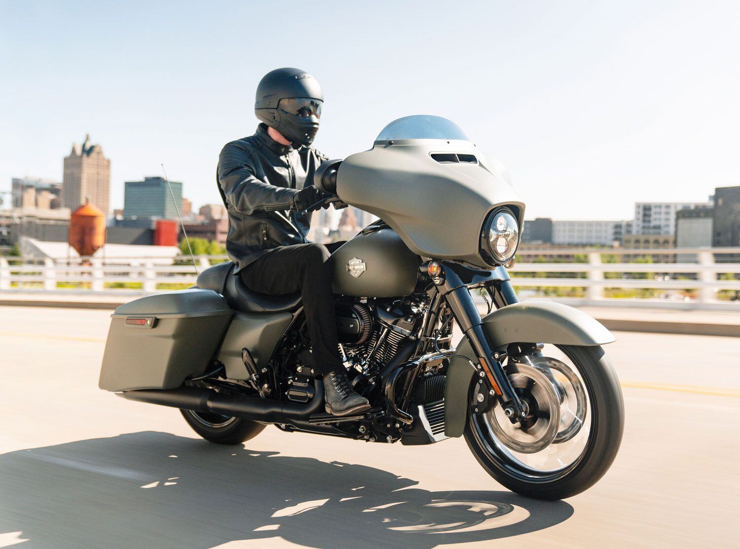 The 2021 Street Glide Special gains a Daymaker LED headlamp and spoke-look cast wheels, and is available in Chrome or Dark styling options.