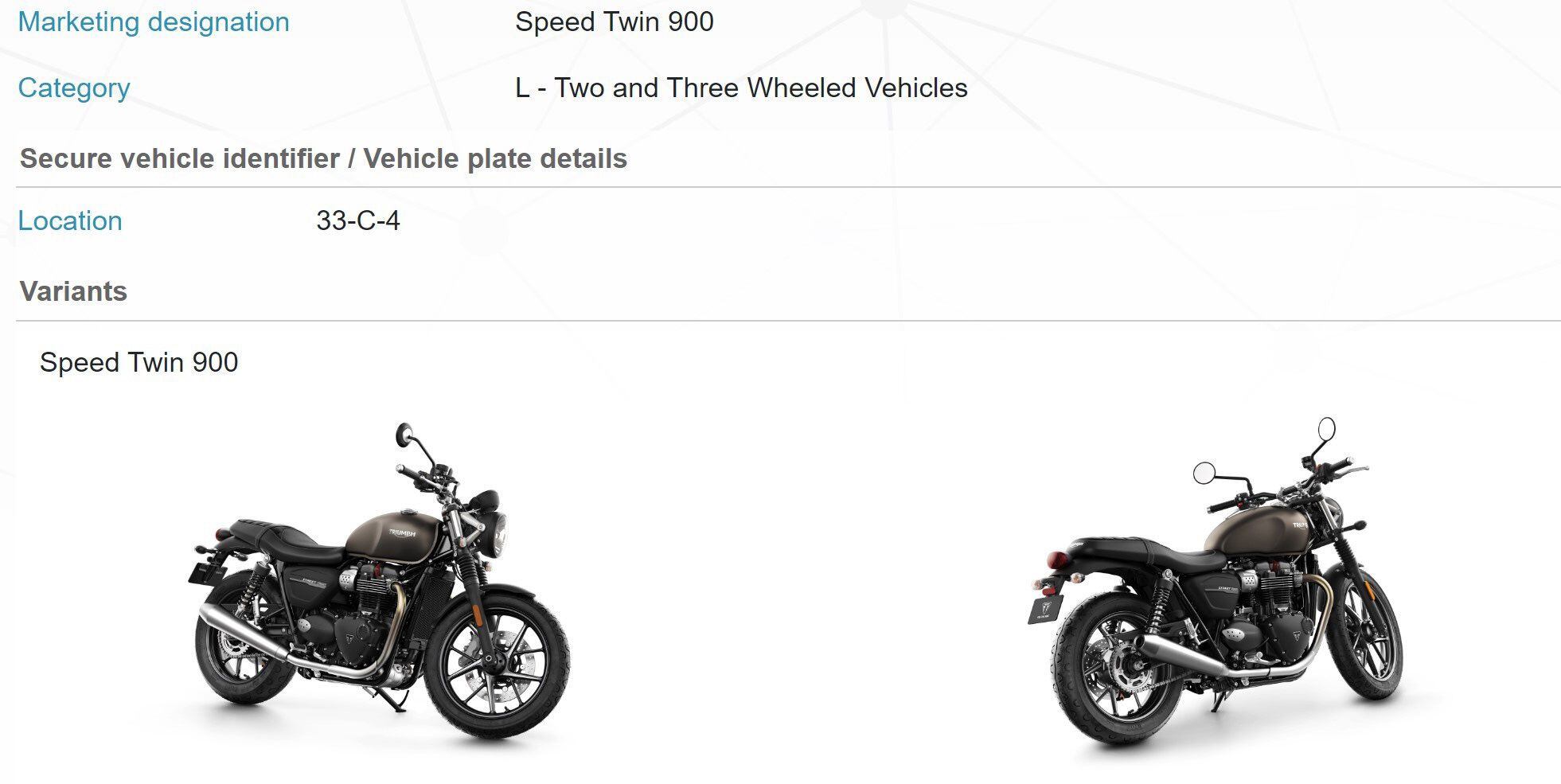Likewise, this is the official paperwork for the name change to the Street Twin into the Speed Twin 900.