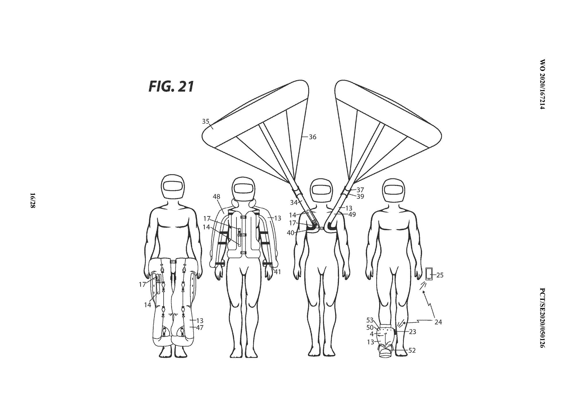 Swedish company Airbag Inside’s patent illustrations show what the parachutes would look like deployed.