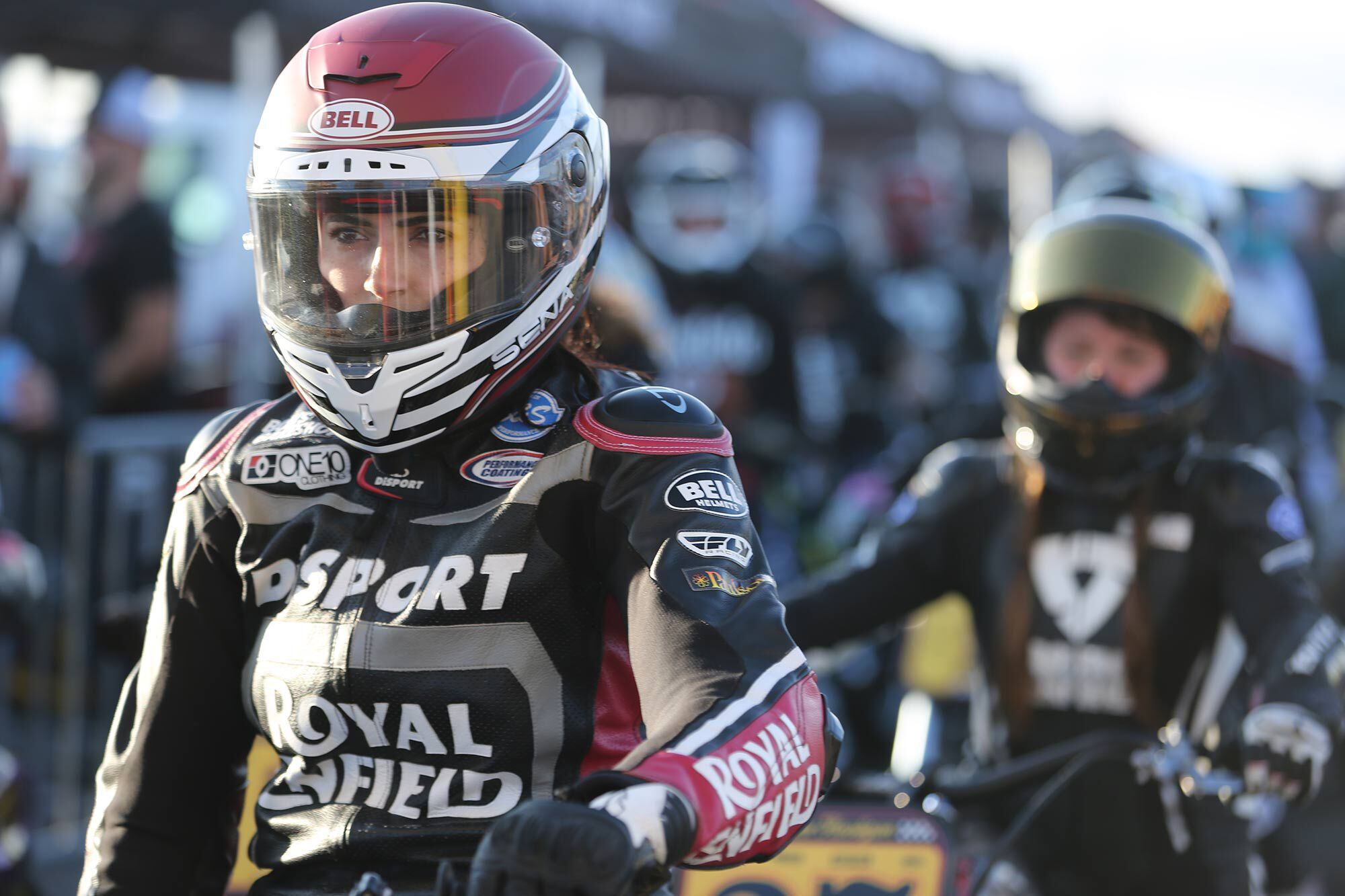 Erin Ferris of Royal Enfield’s Build Train Race Program with her race face on.