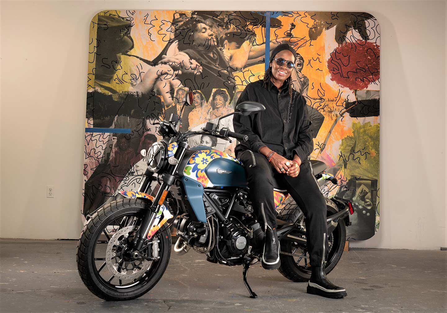 Ducati and its partners commissioned contemporary artist Mickalene Thomas to work her visual magic on a new Icon model.