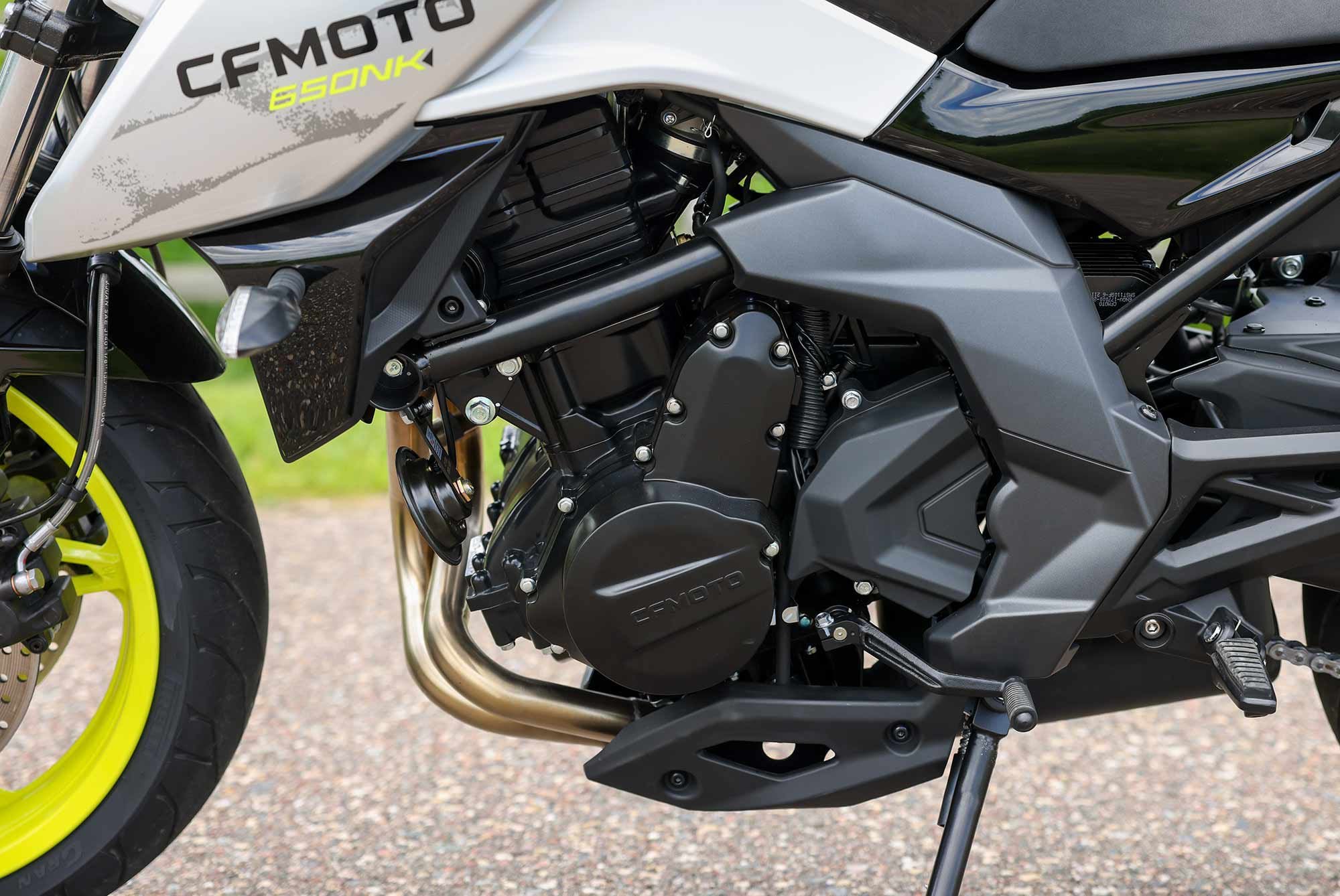 The 649cc parallel-twin engine is factory-built by CFMOTO. The company claims 60 hp at 8,750 rpm and 41 lb.-ft. at 7,000 rpm.