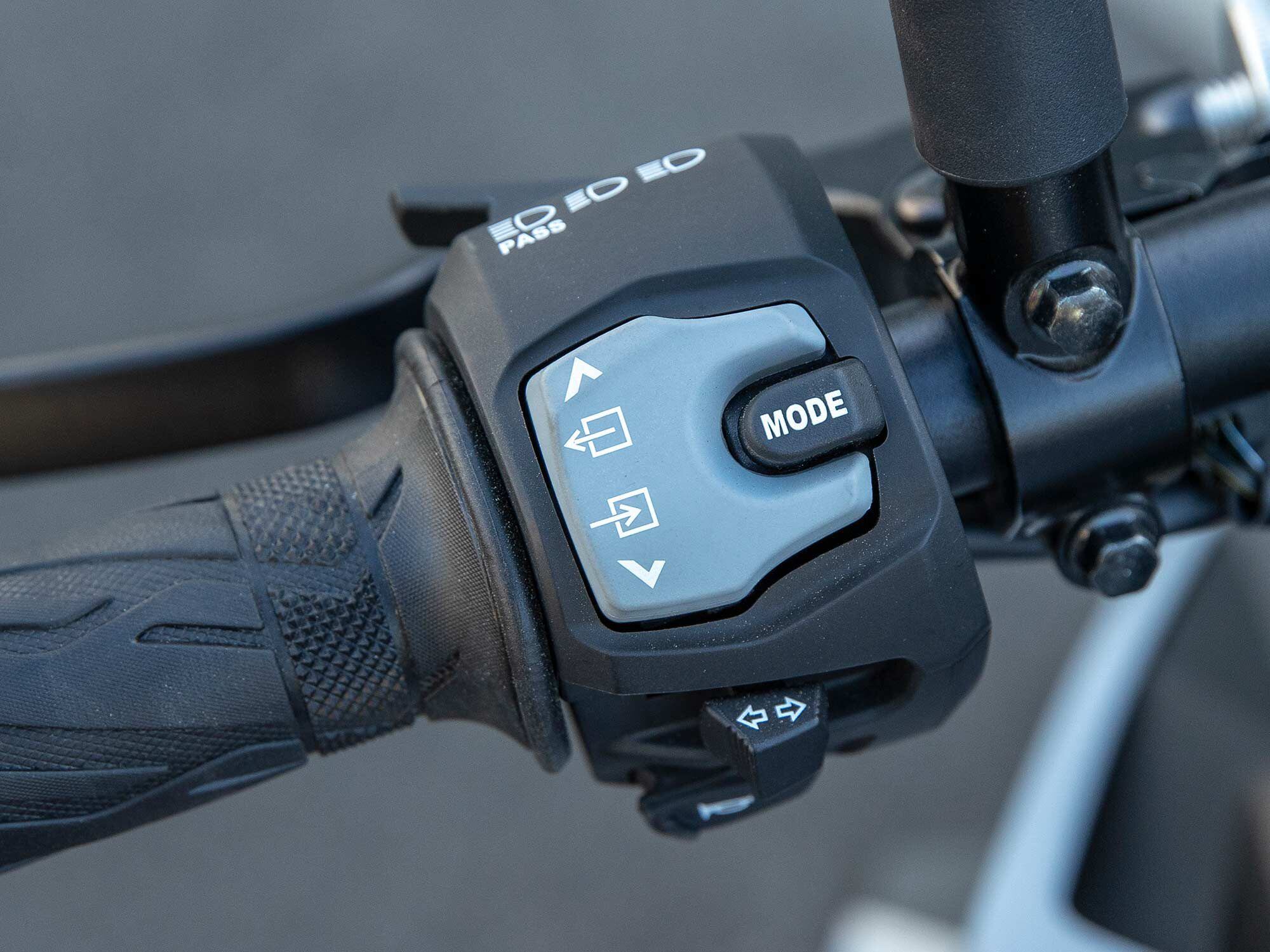 These magic buttons navigate the menus for ride modes and traction-control settings.