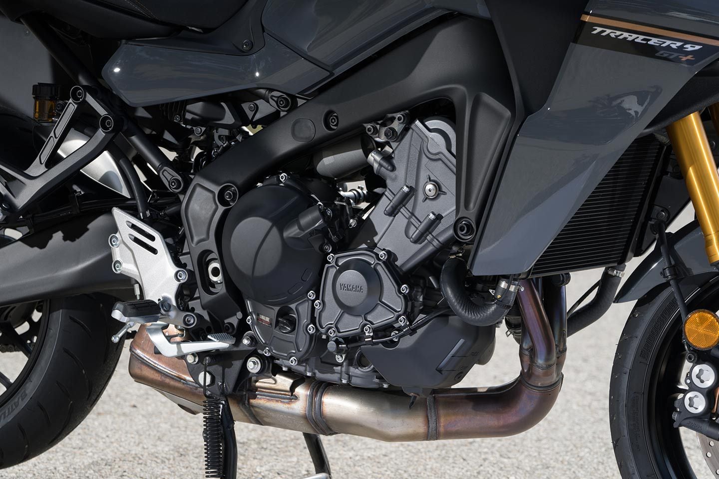 Yamaha’s CP3 inline-triple offers balanced performance for the Tracer 9 GT+.