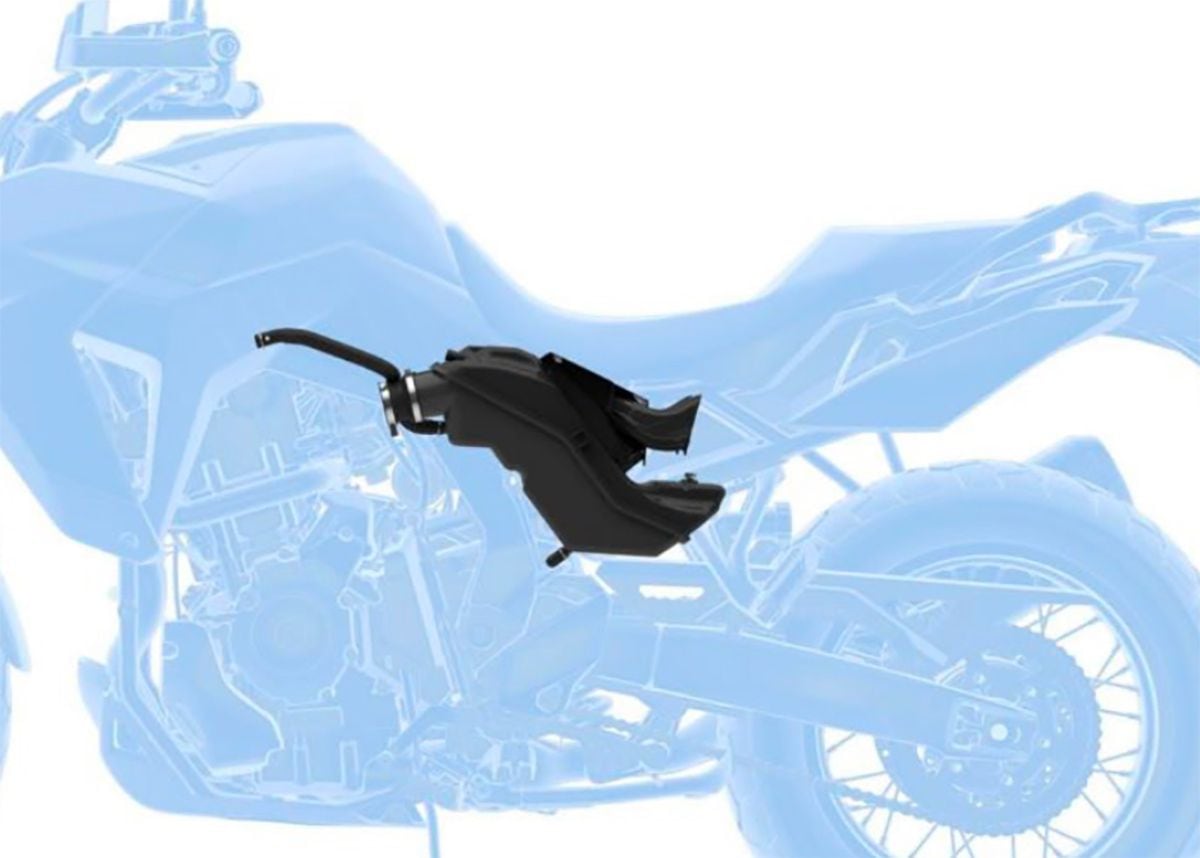 Long intake pipes could help give Suzuki’s 776cc parallel twin a midrange bump in torque.