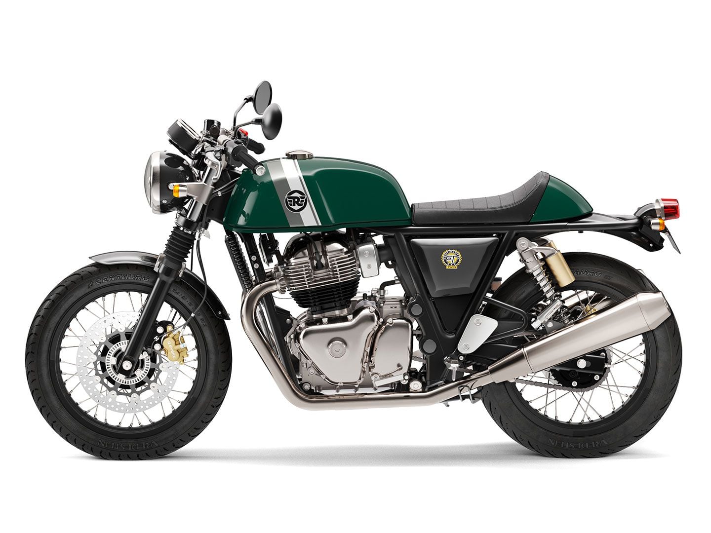 2024 Royal Enfield Continental GT 650 models with spoked wheels and chrome finishes, like the British Racing Green model shown here, have a starting MSRP of $6,349.