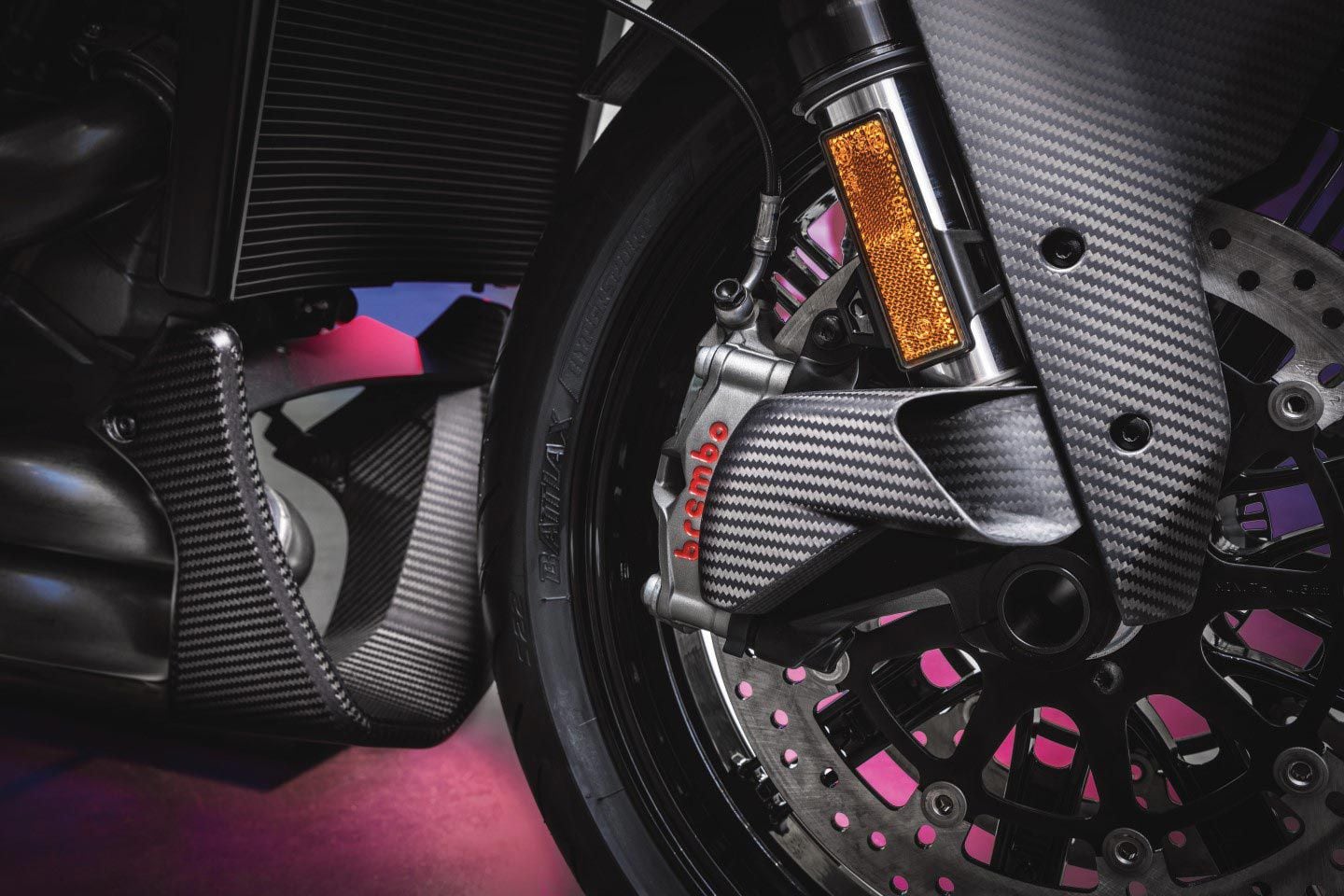 The Brembo Stylema brakes get a MotoGP-style air duct.