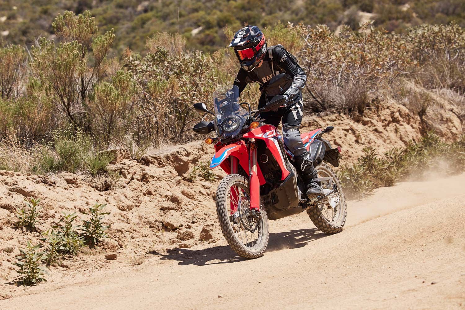 The nonadjustable Showa 43mm inverted fork and Showa shock adjustable only for preload offer tons of comfort over small bumps and rain ruts. Because the shock is a bit soft, it has the tendency to travel quickly through the stroke on minor G-outs, especially on the Rally model.