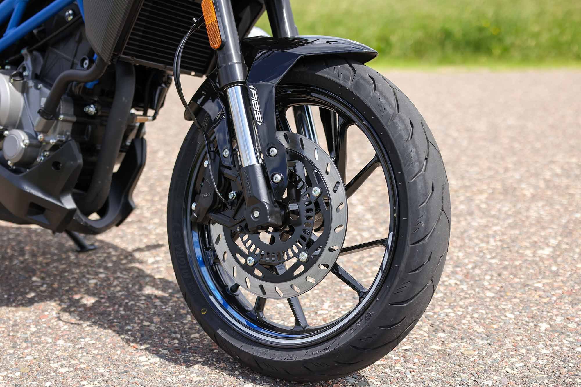 Front brakes consist of a 300mm disc and four-piston caliper.