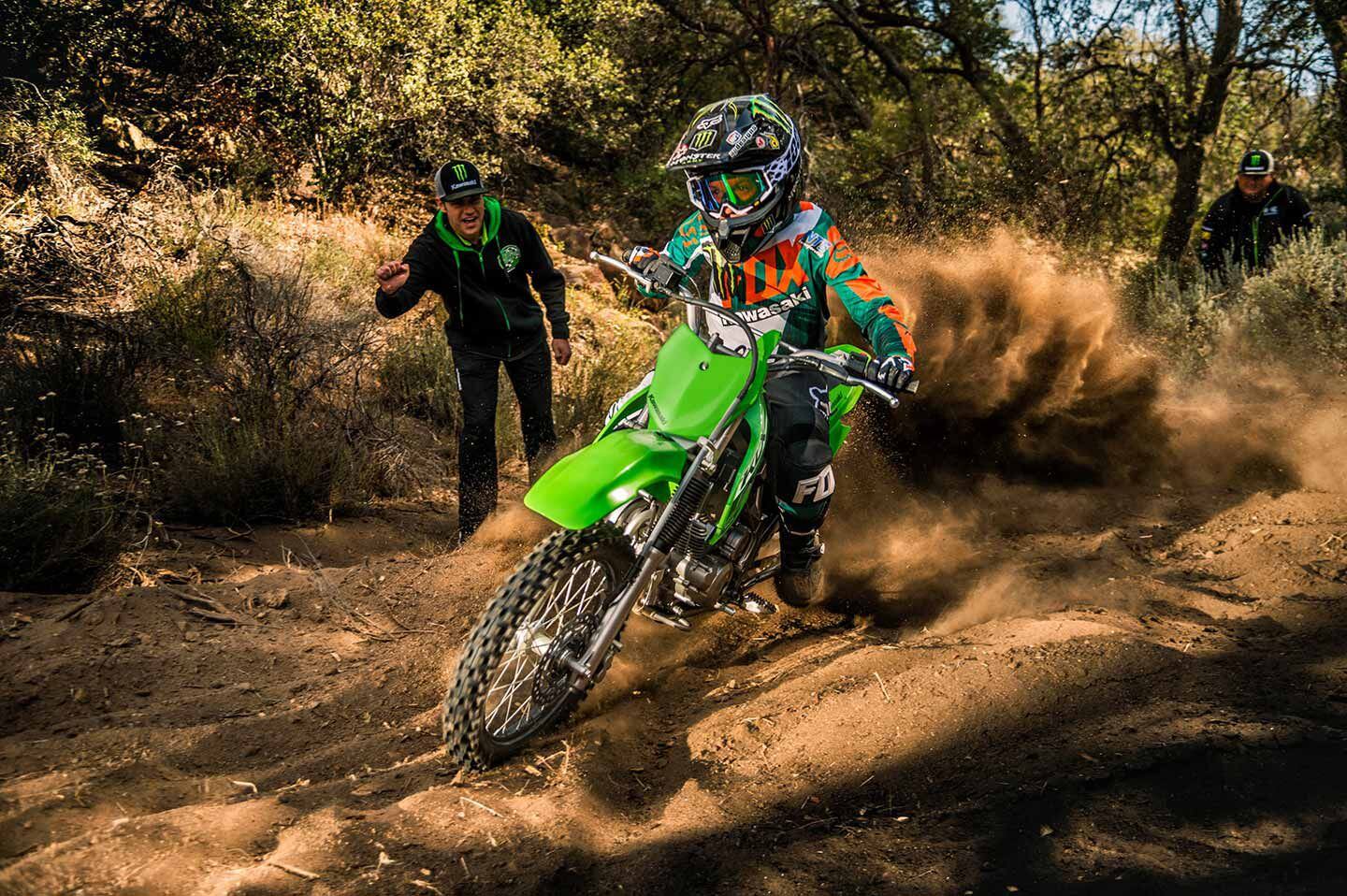 Need more power? The KLX140R engine is 32cc larger than the KLX110R.