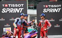 MotoGP racers celebrate at end of Sepang race
