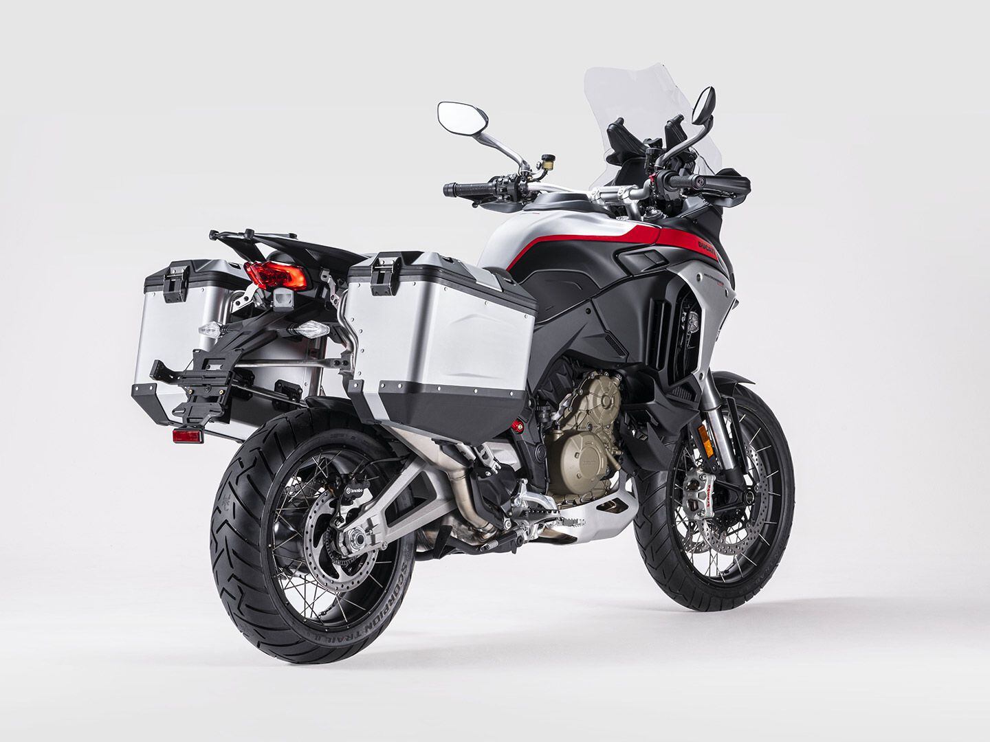 Rear three-quarter of Ducati Multistrada V4 Rally.