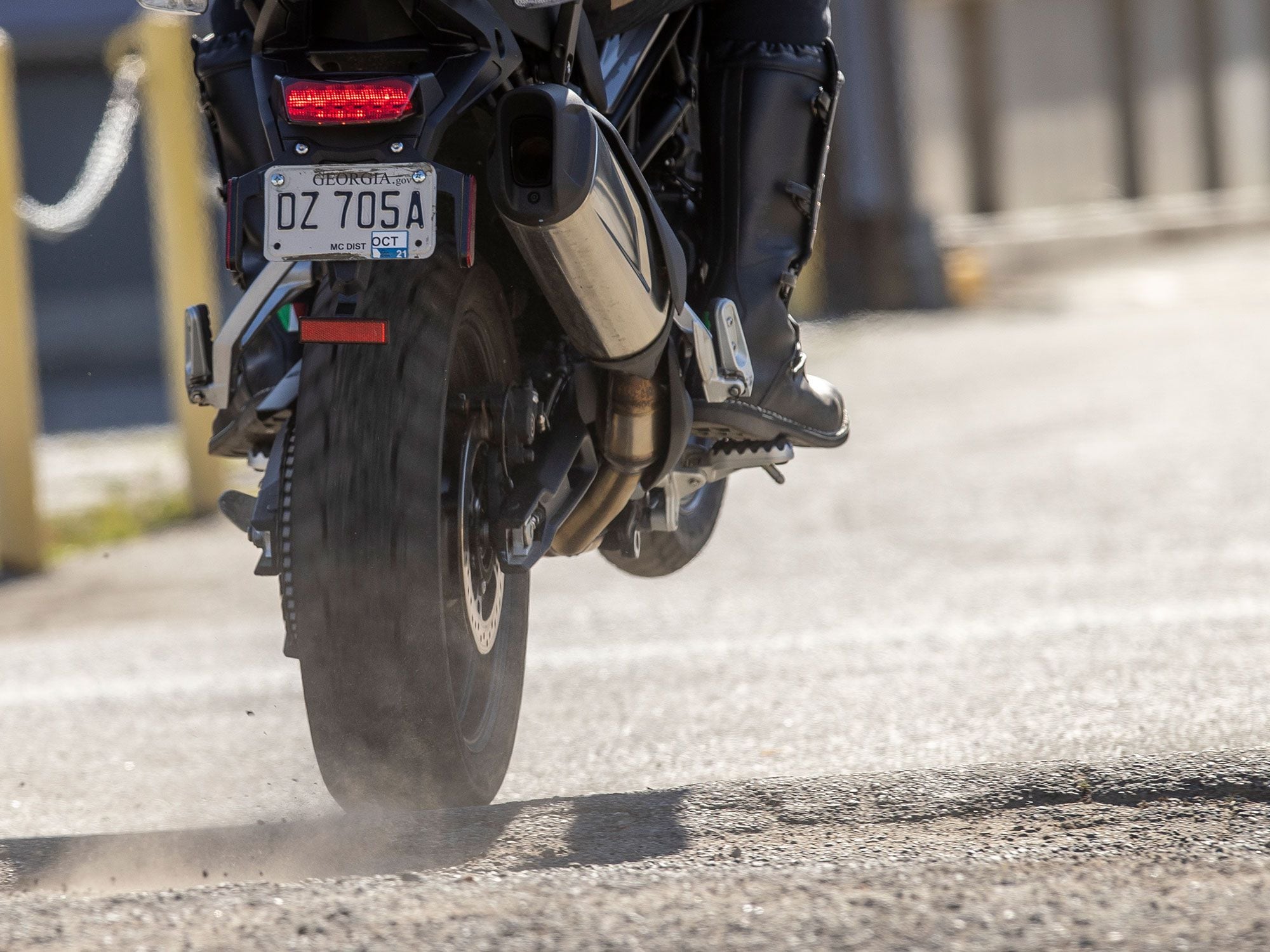 For any sort of wheel-popping fun, the rider has to turn off traction control with each power cycle of the bike.