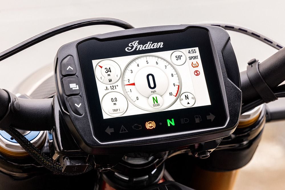 The digital touchscreen gauge on the FTR is clear, bright, and easy to read.
