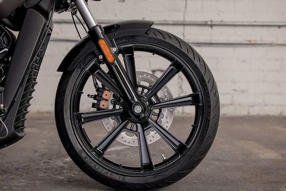 Both the 2022 Indian Scout Rogue and the Indian Scout Rogue Sixty come equipped with a new cast 19-inch front wheel.