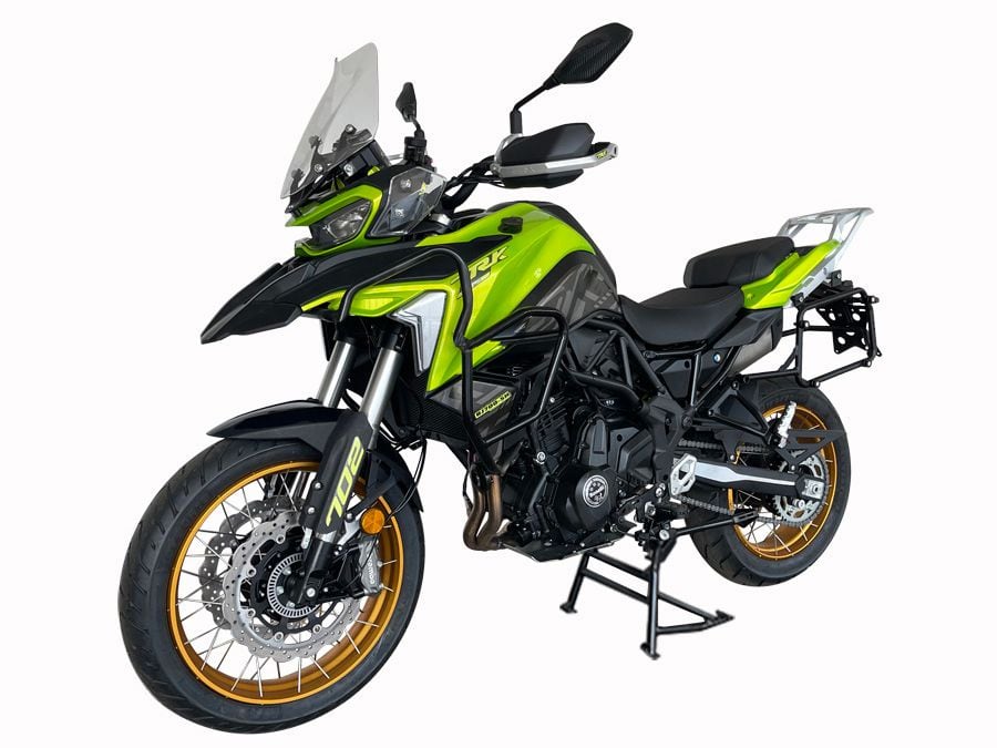 Benelli’s new TRK 702 adventure model, powered by a 693cc parallel twin, looks ready for the production line. Here’s the wire-wheel version, which has a 19-inch front wheel.