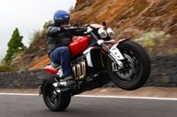 2020 triumph rocket 3 wheeling on country road