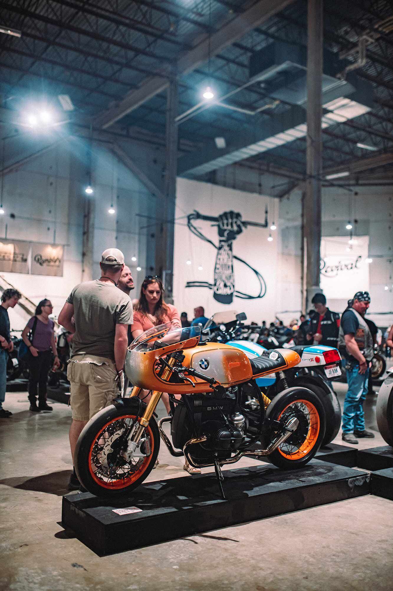 A 1995 BMW R100 cafe racer with R90S-inspired paint, built by Plam Werks in North Carolina.