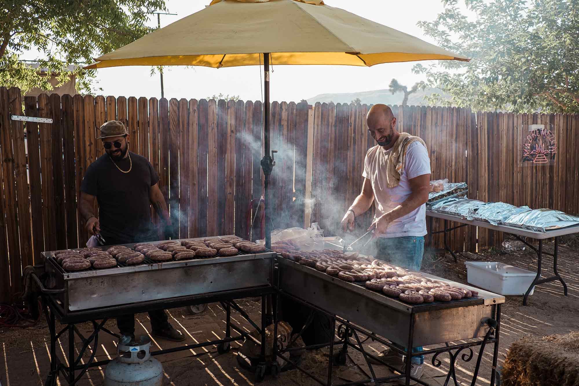 Barbecues smoke as our chefs prepared dinner on Saturday night of the Aether Rally.