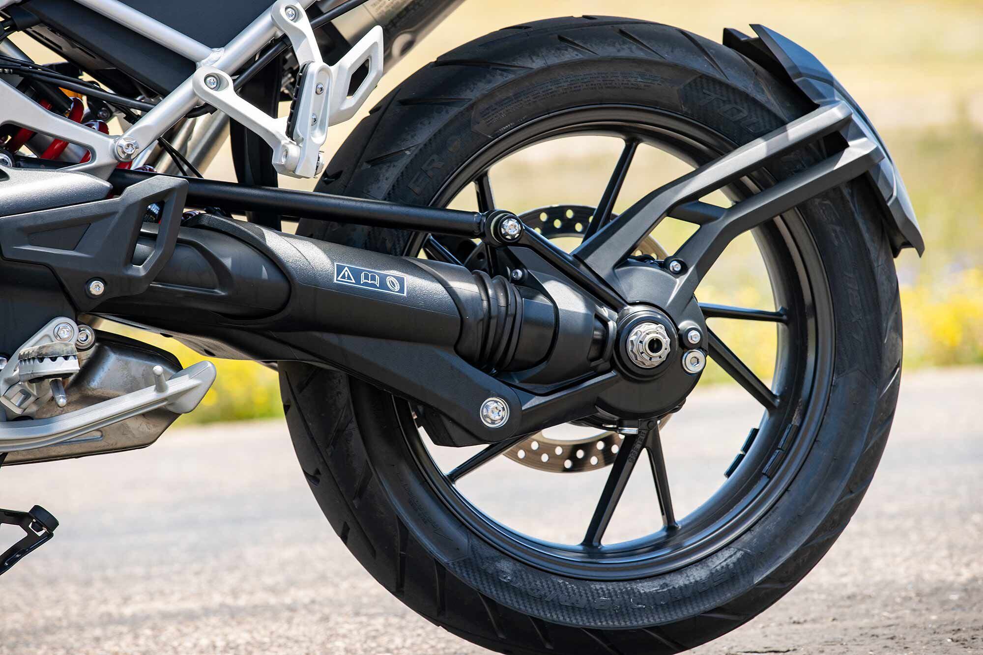 Unique to the Triumph in this trio is the Tiger’s virtually maintenance-free shaft final drive. Save the centerstand for flat tires.