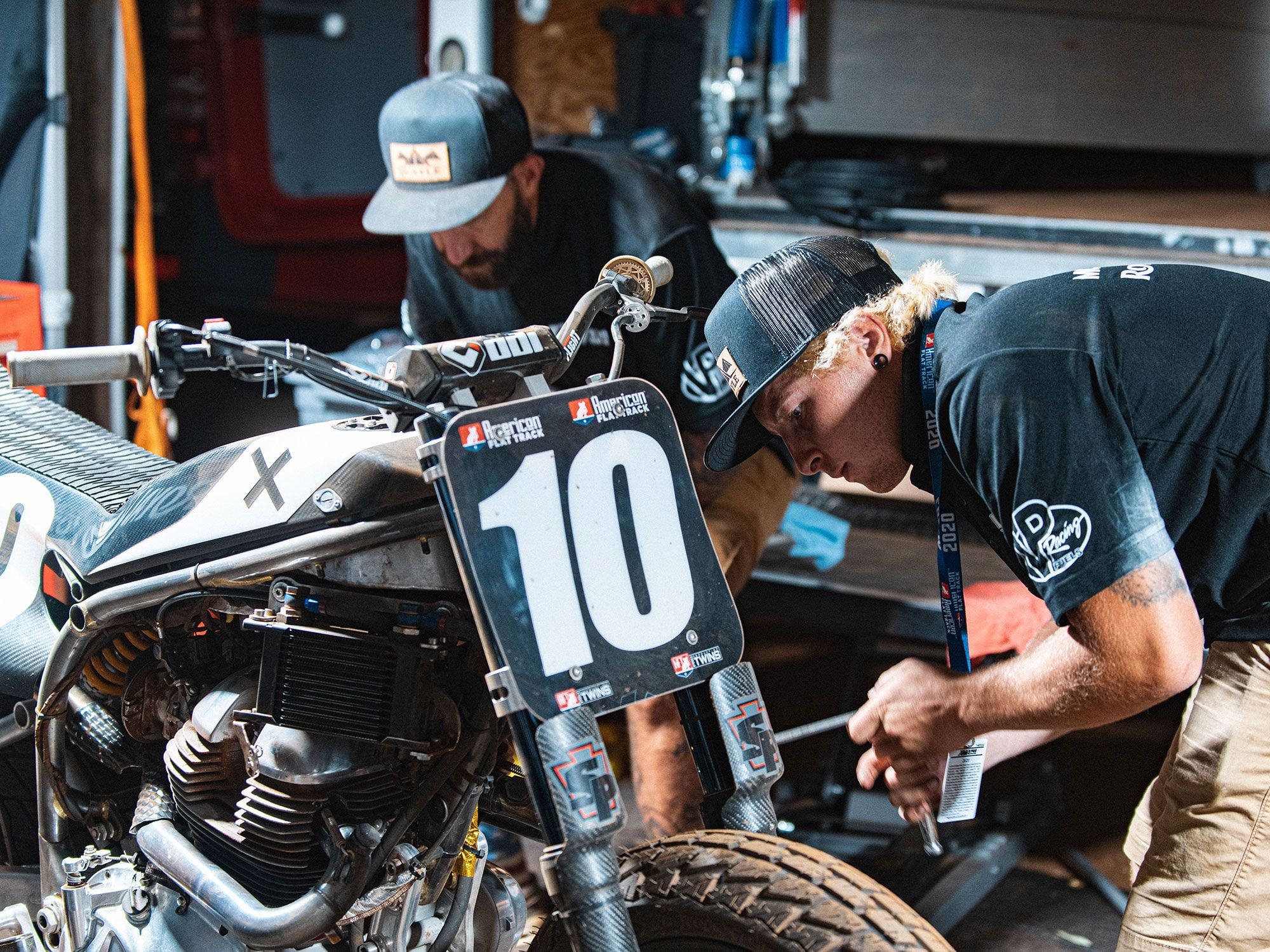 In dirt-track racing the traction changes as heats and semis roll by, so the bike’s settings have to change with it.