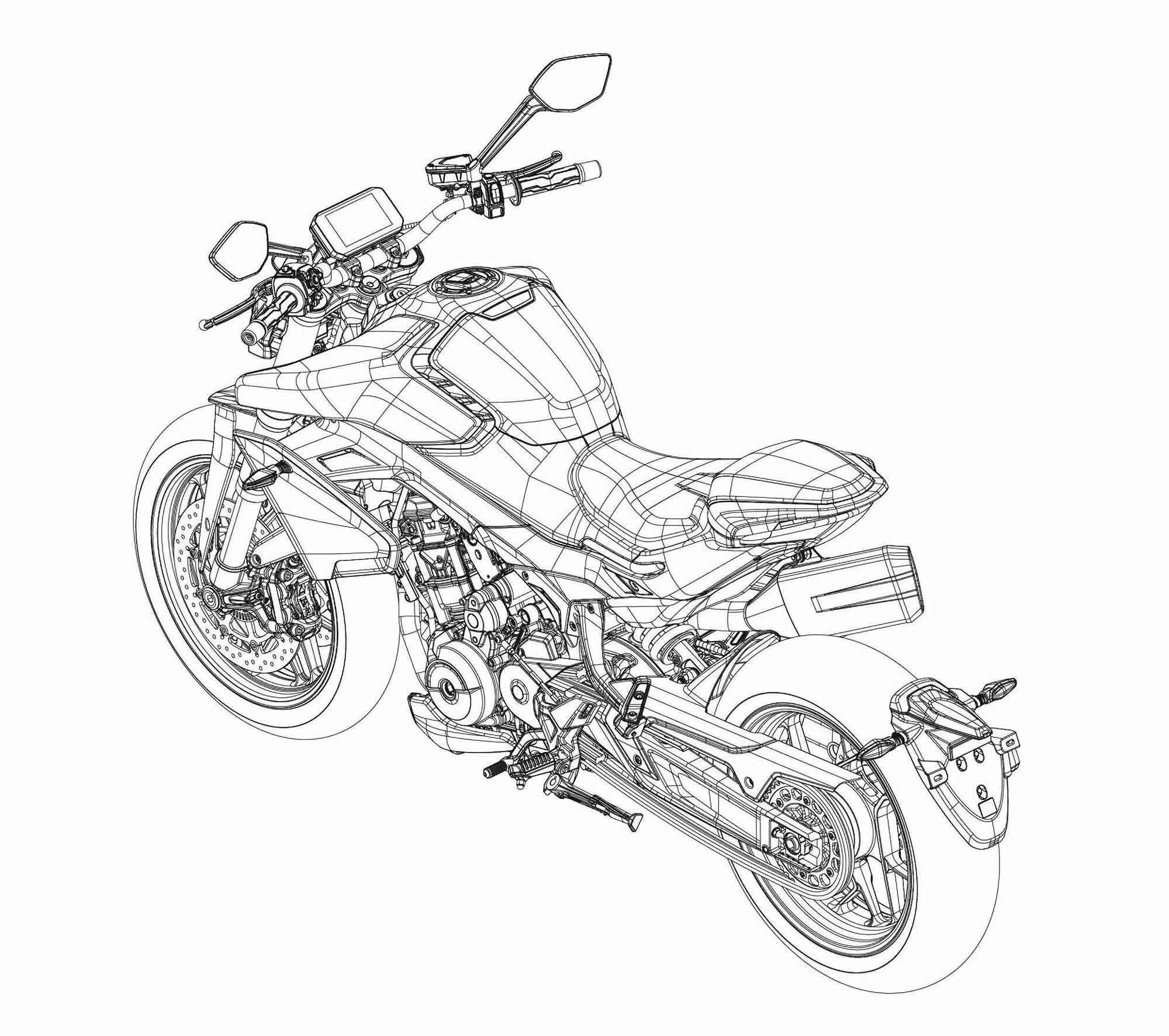 Gone is the single-sided swingarm of the concept bike.