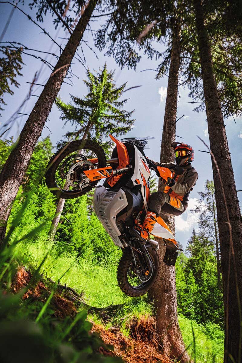 The KTM 890 Adventure R’s WP suspension gets updated for 2023 for improved handling off-road.