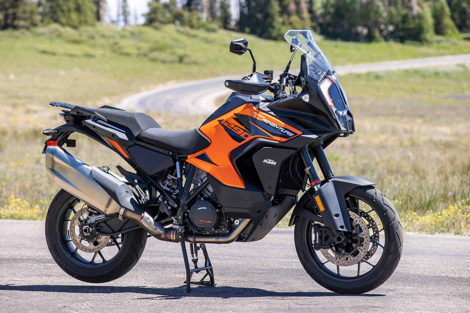 A heavily revised KTM 1290 Super Adventure S entered the fray as the lightest and most powerful machine of the test.