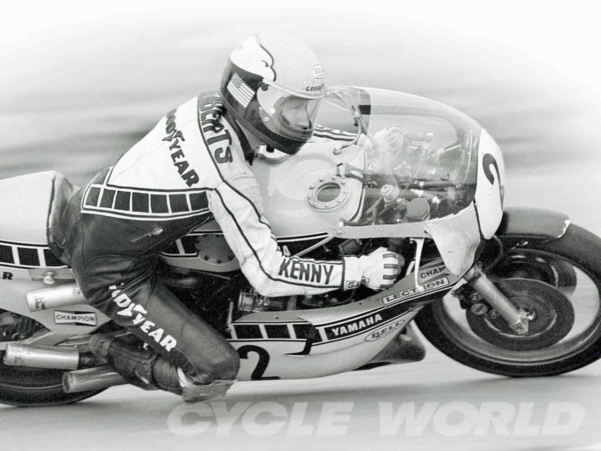 Yamaha’s TZ750A was unique for its four-pipe exhaust layout, all of them flat. Later models would adopt a different configuration.
