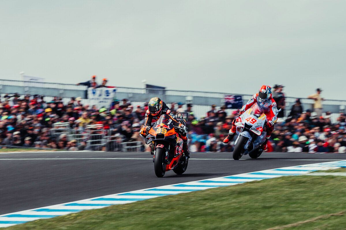 Binder once again demonstrated the strength of KTM’s new carbon fiber chassis by running with the leading Ducatis.
