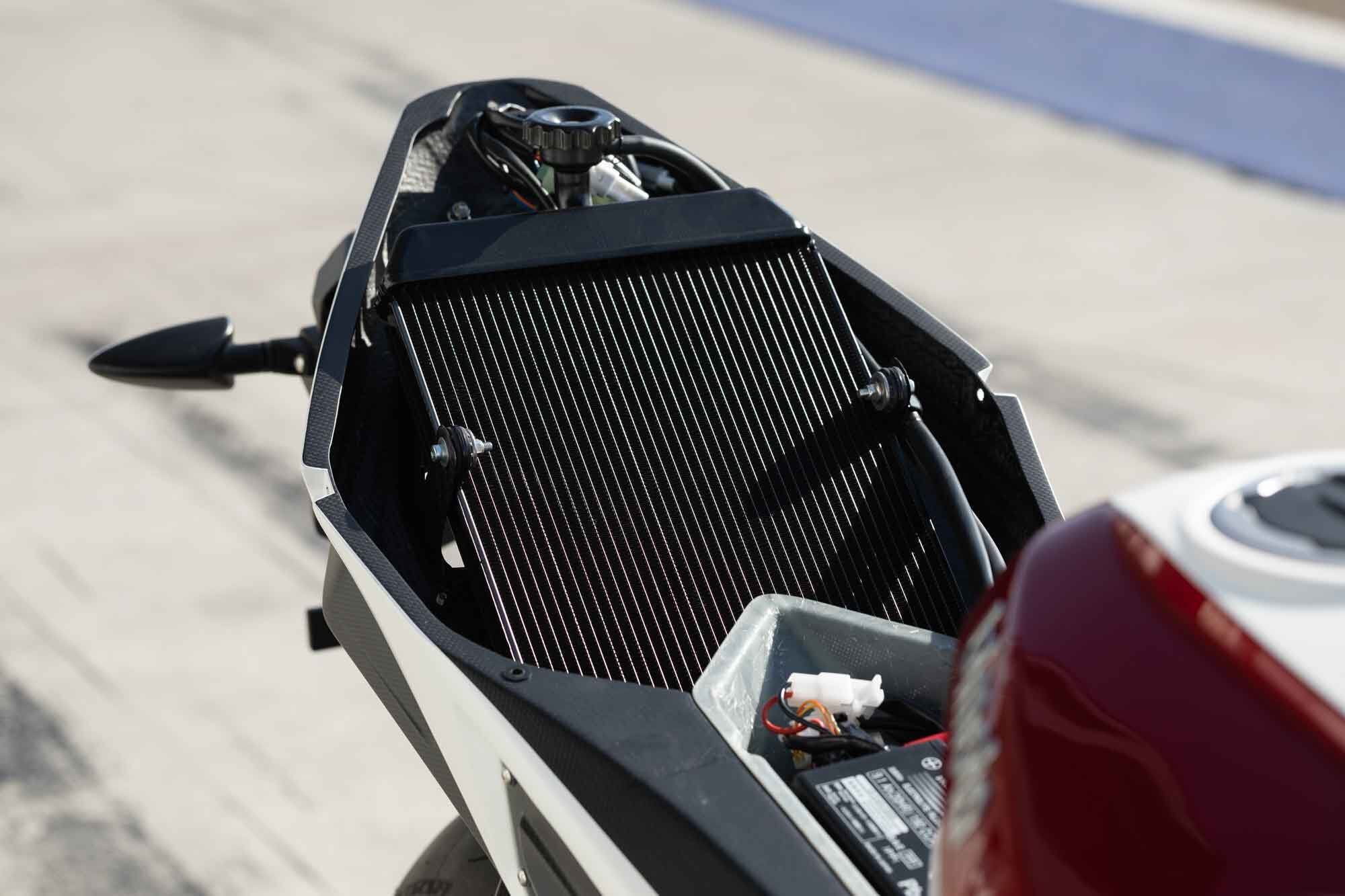 Tucked under the seat hides the KB4′s radiator.