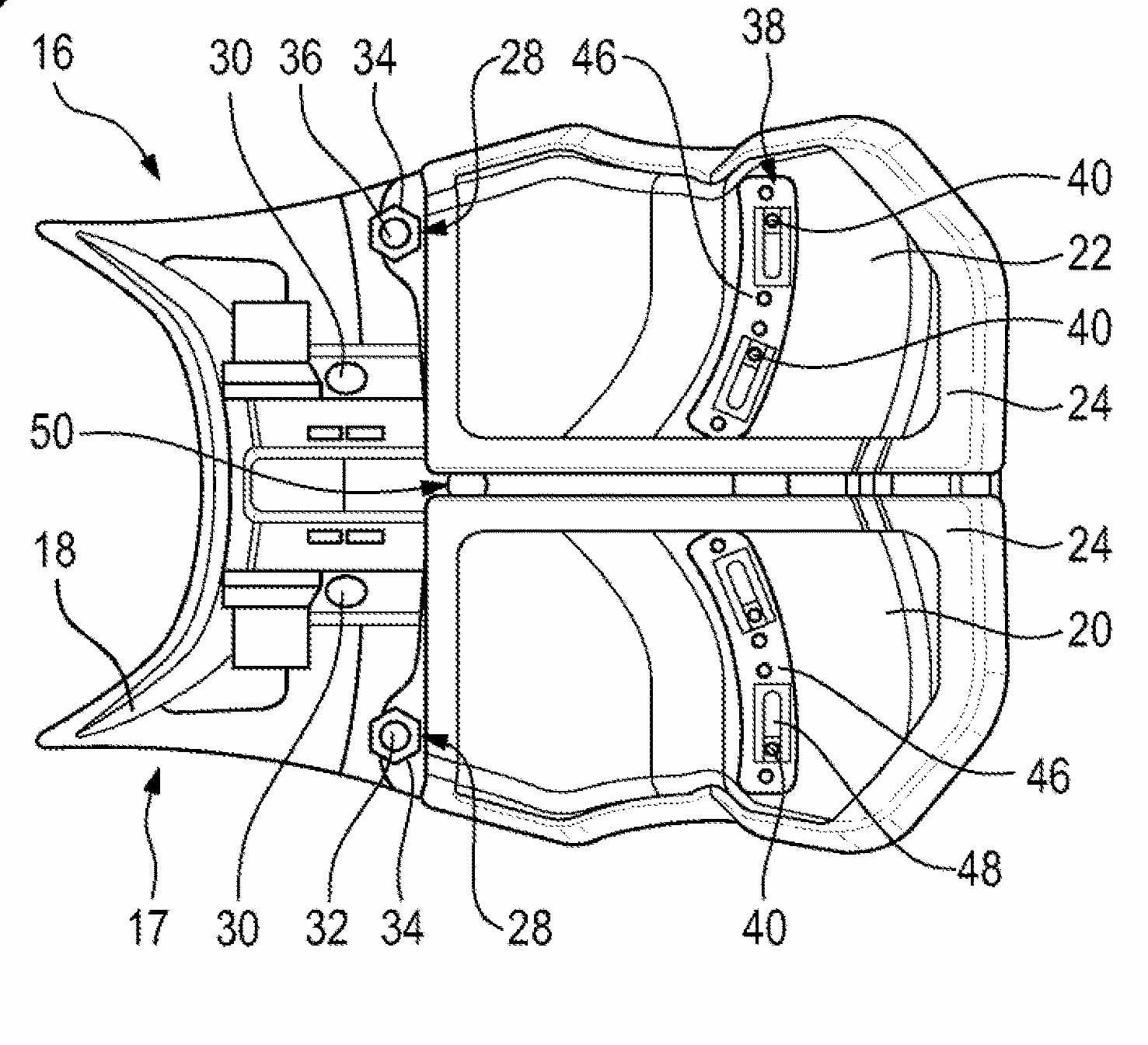 The two rear sections are supported by slotted runners underneath, and can pivot on them.