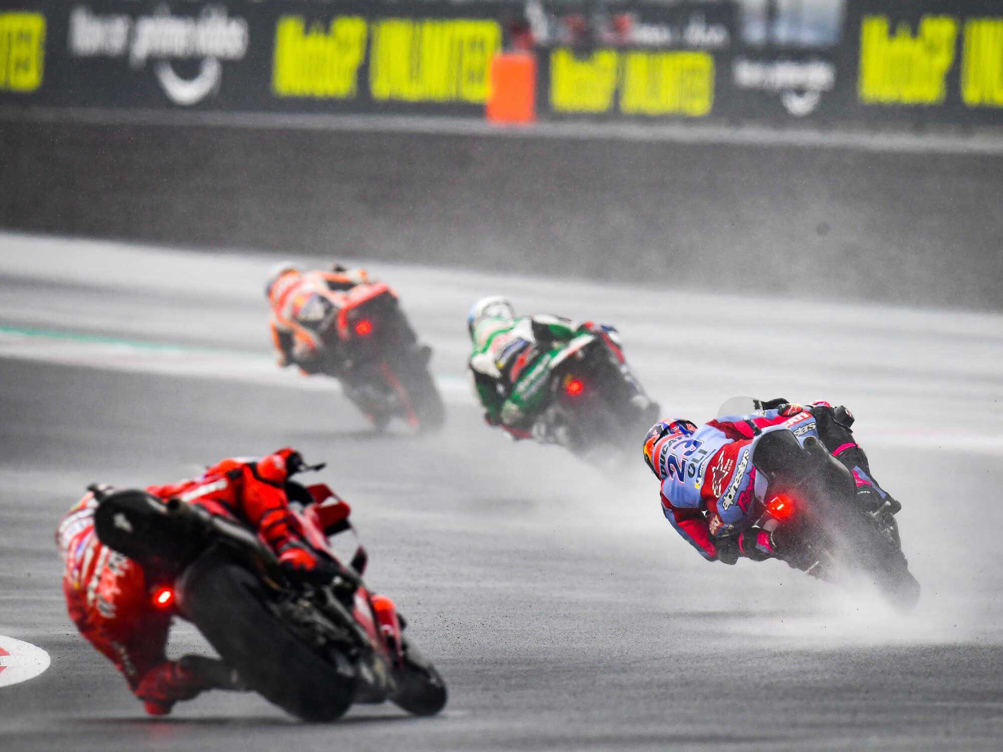 Tire spray made visibility an issue for those not in the front.
