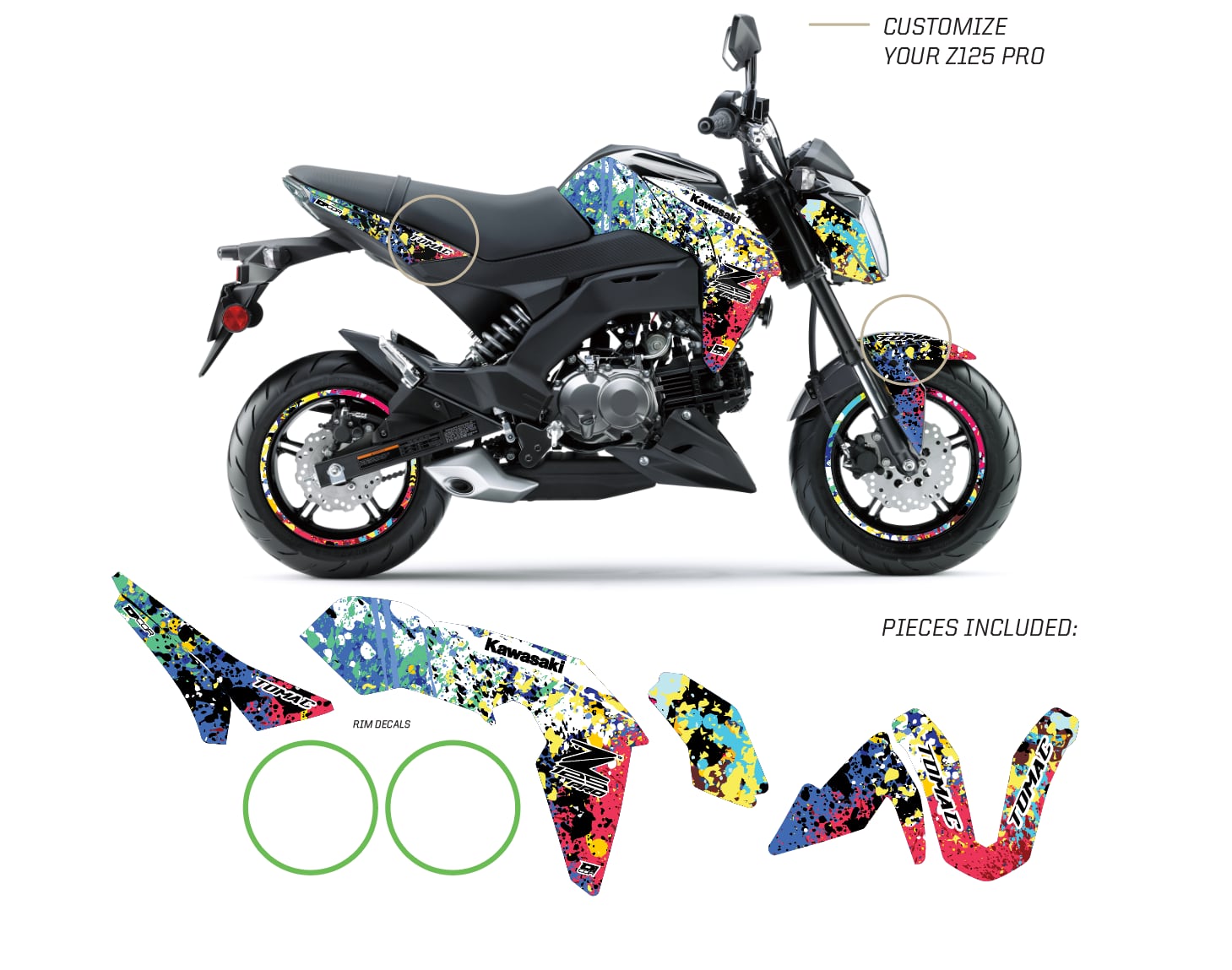 Along with home delivery and other incentives, Kawasaki is also offering a free custom graphics kit with the purchase of a new Z125 Pro model.