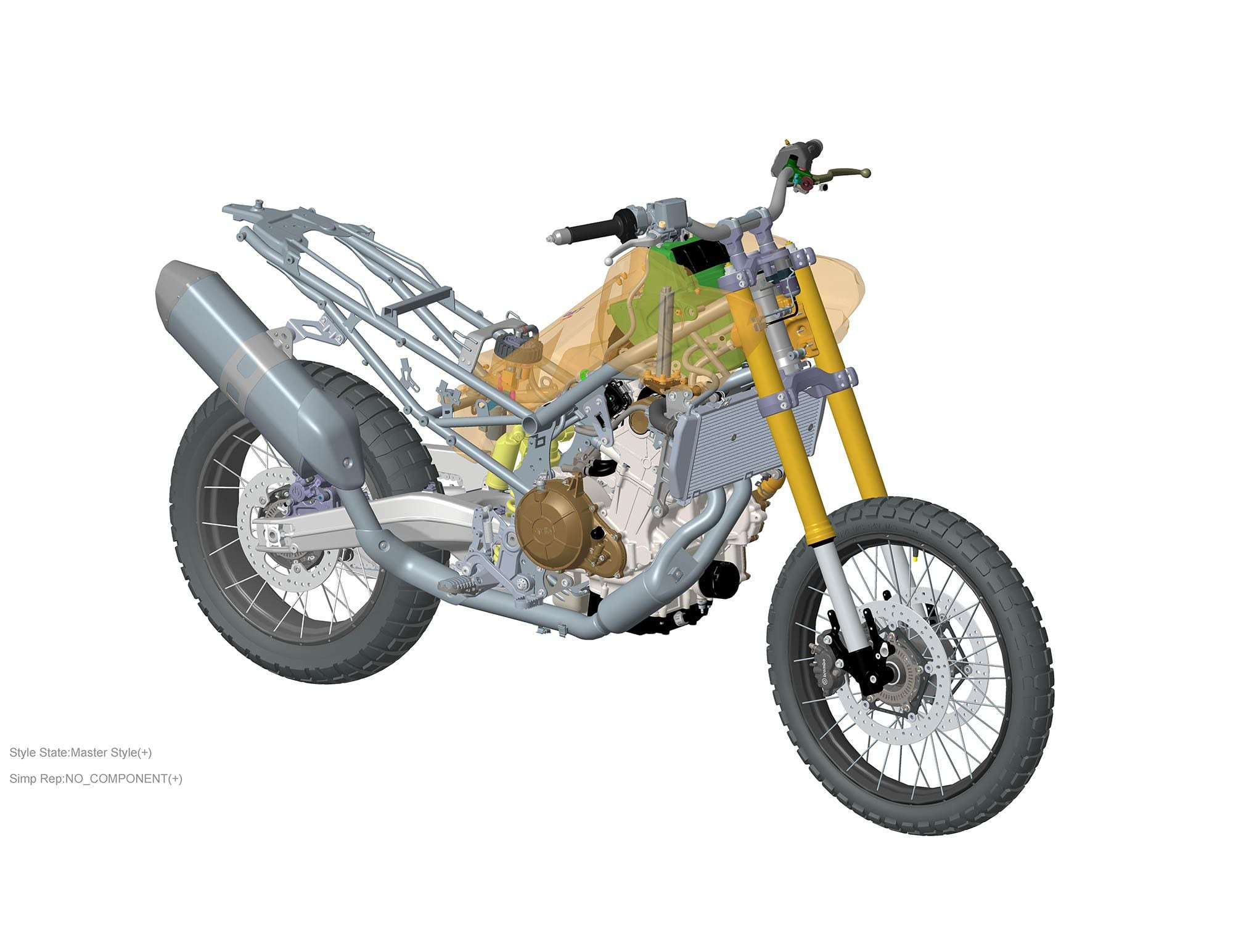 The Tuareg 660′s fuel tank holds 4.8 gallons and extends behind the engine to make space for the airbox.