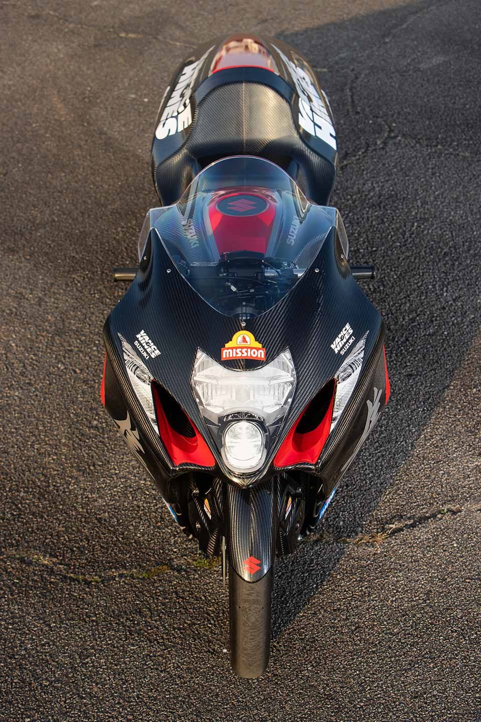 What’s so stock about this Pro Stock racer? The windshield is a stock Hayabusa part.