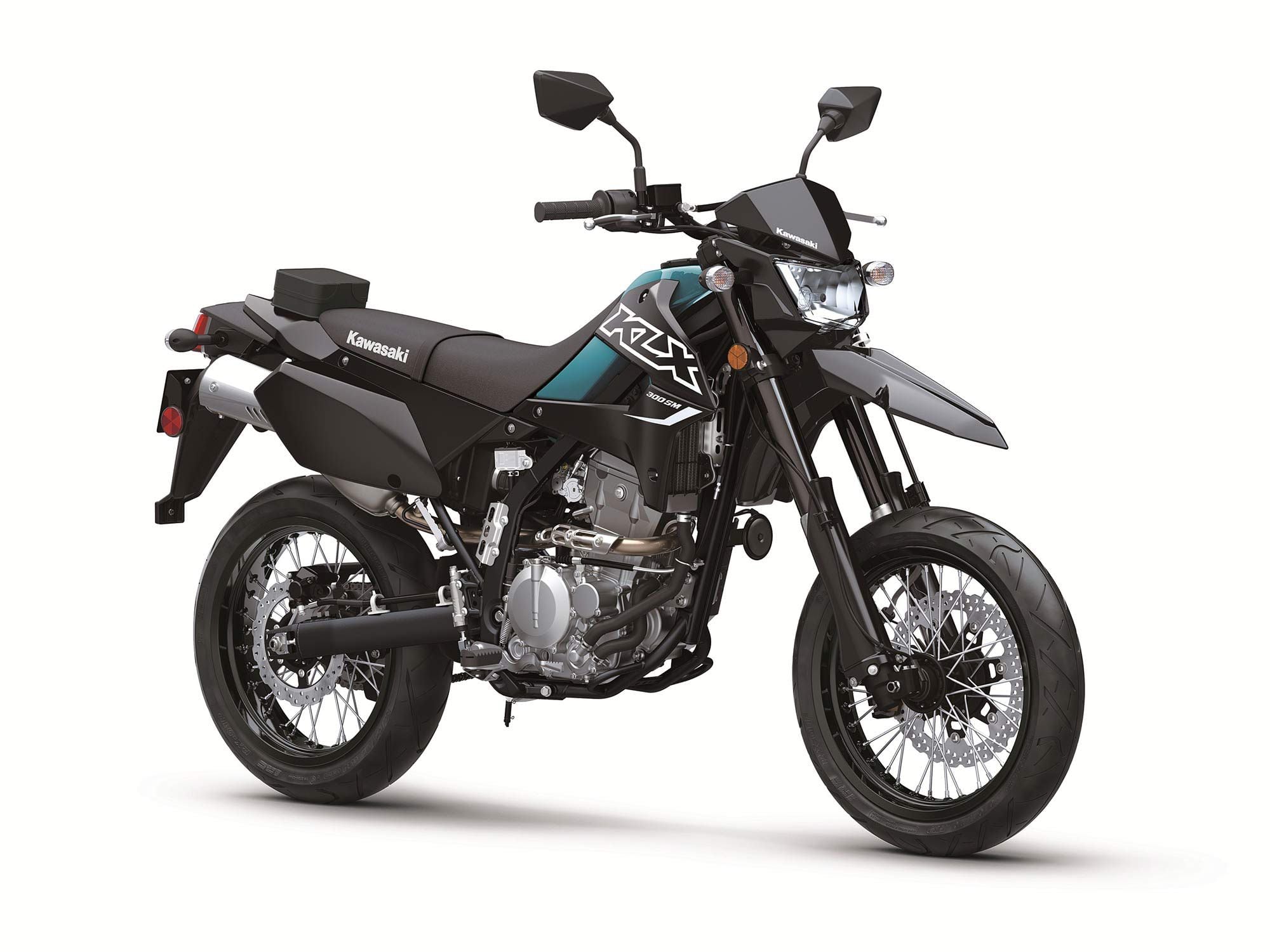 The 2023 KLX300SM is available in two color options: Lime Green and Fragment Camo Gray.