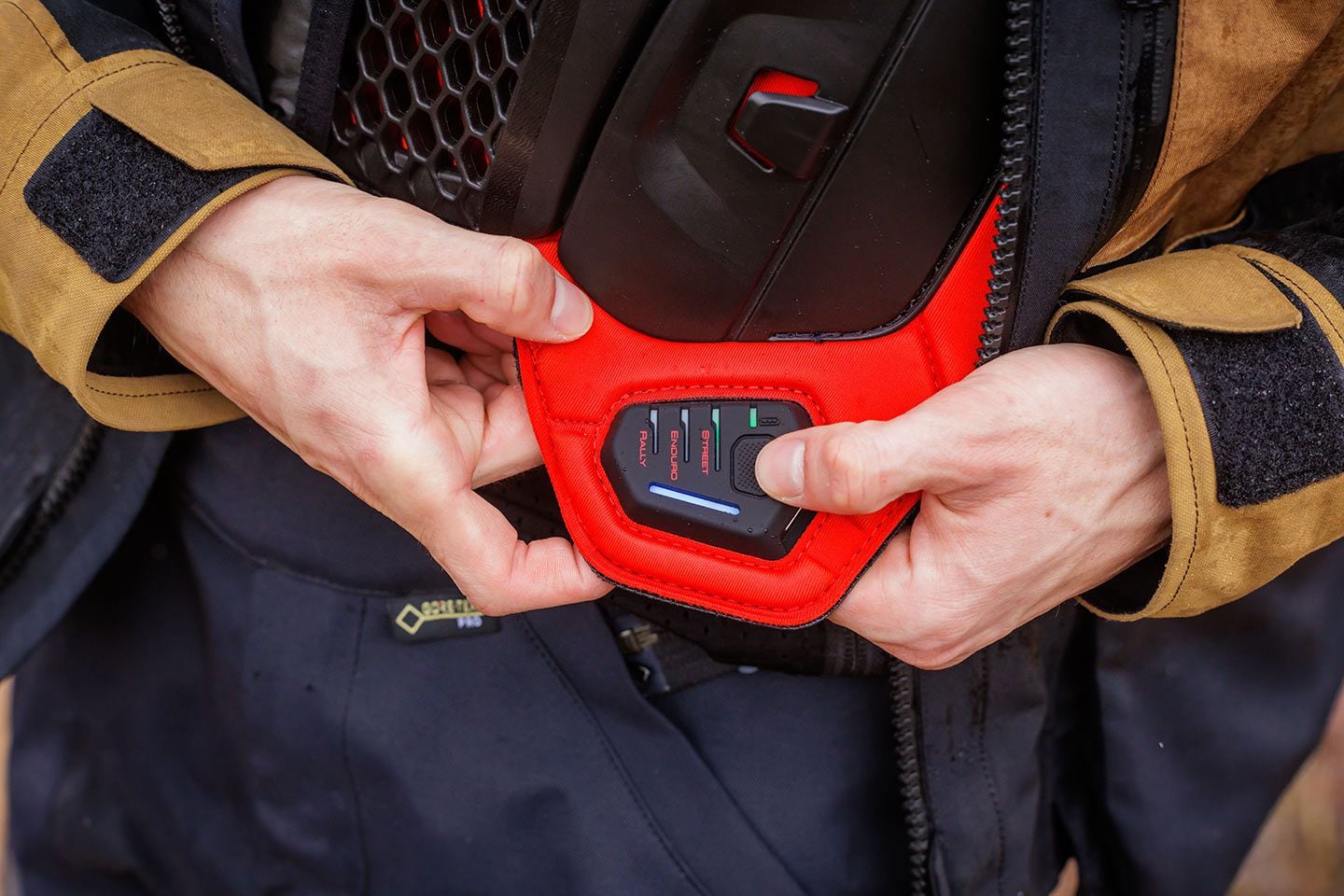 An LED Display shows battery level (Green: over eight hours; Yellow: four to eight hours; Red: one to four hours; Flashing Red: less than one hour), standby status (Blue: system active; Red: system fault) as well as the selected mode (Green).