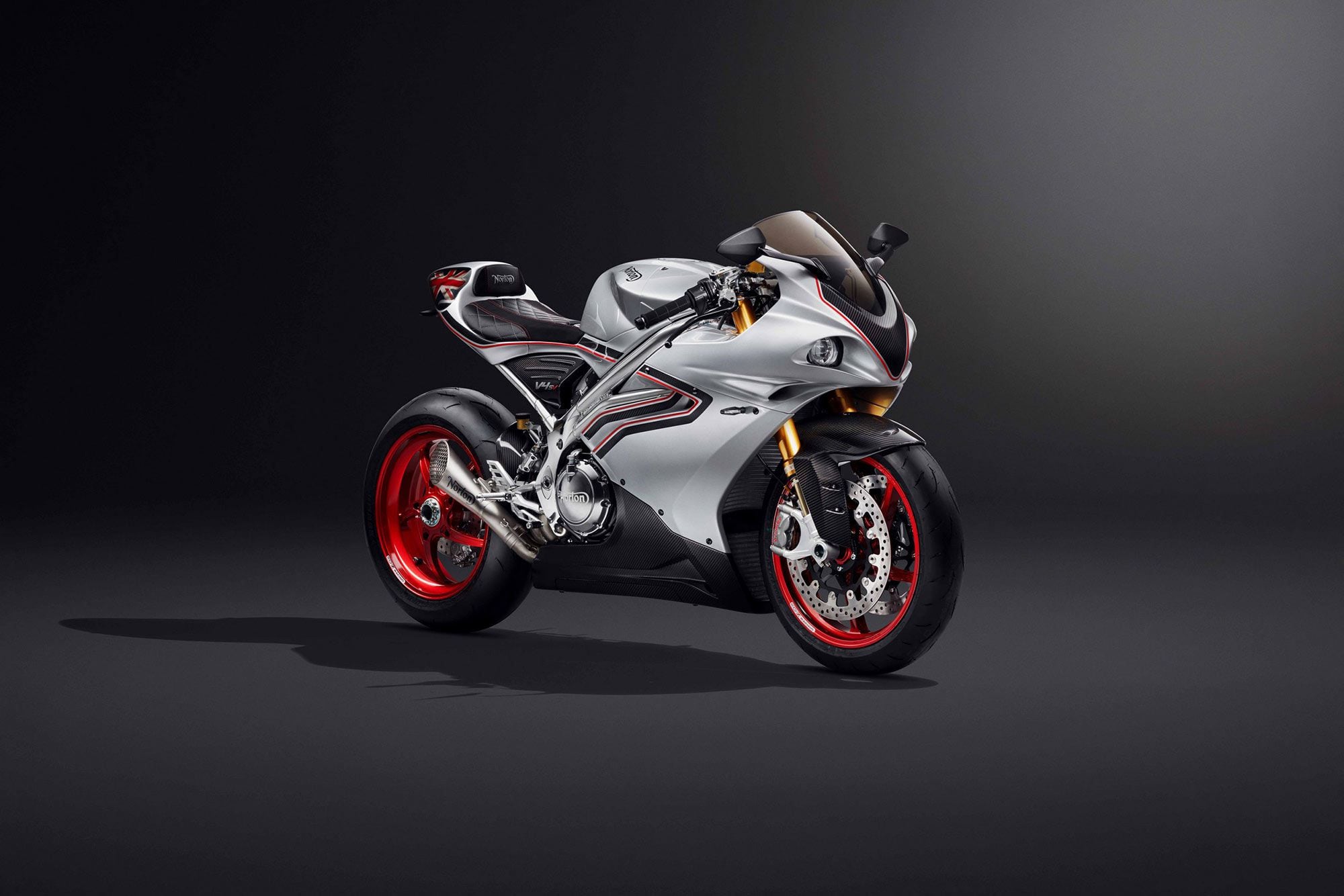 The Norton Motorcycle Co. Ltd.’s new, reworked V4SV superbike, here in Manx trim.